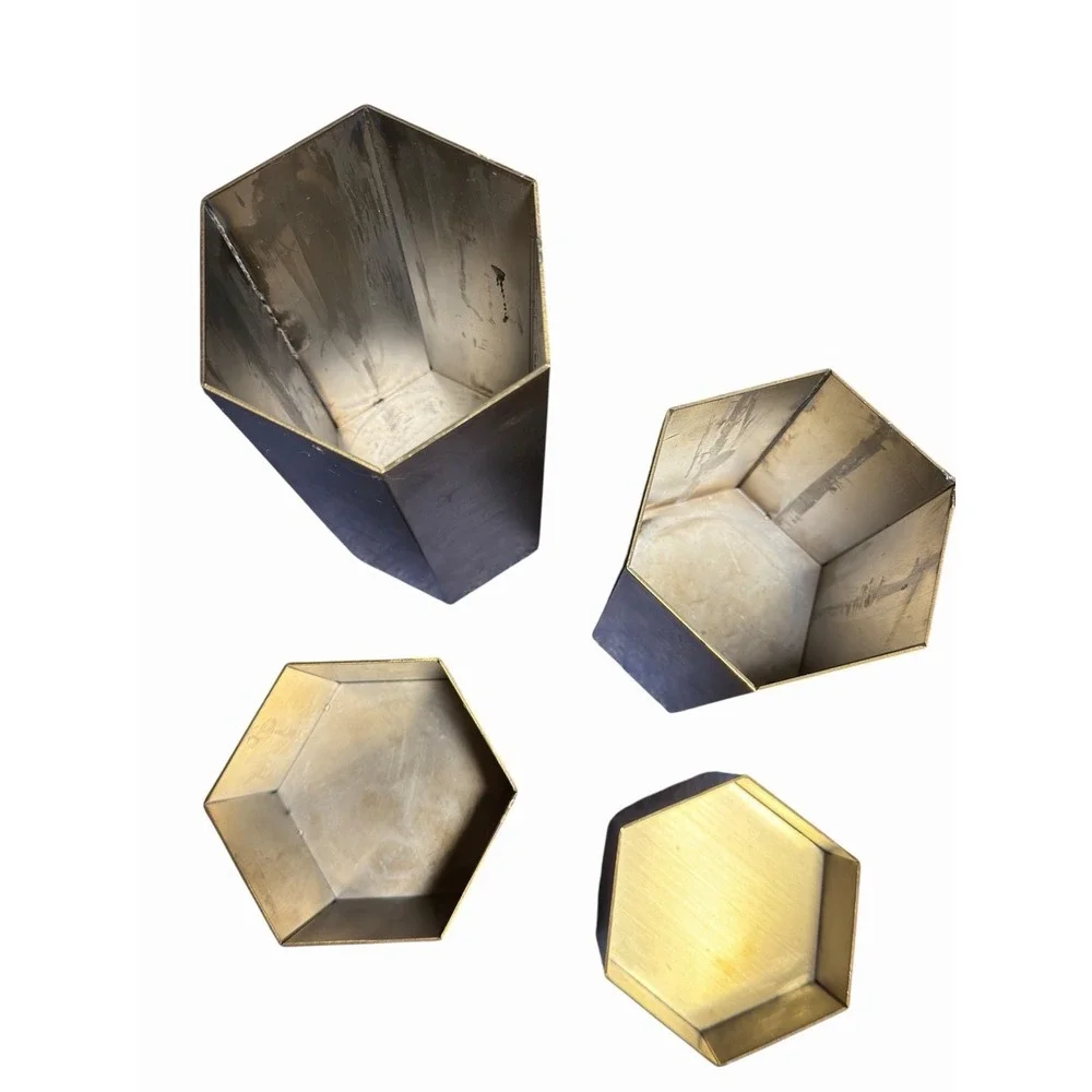 Set of‎ 4 Brass Hexagon Display Risers Candle Holders Wedding Decor